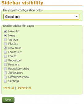 Sidebar visibility configuration in Administration